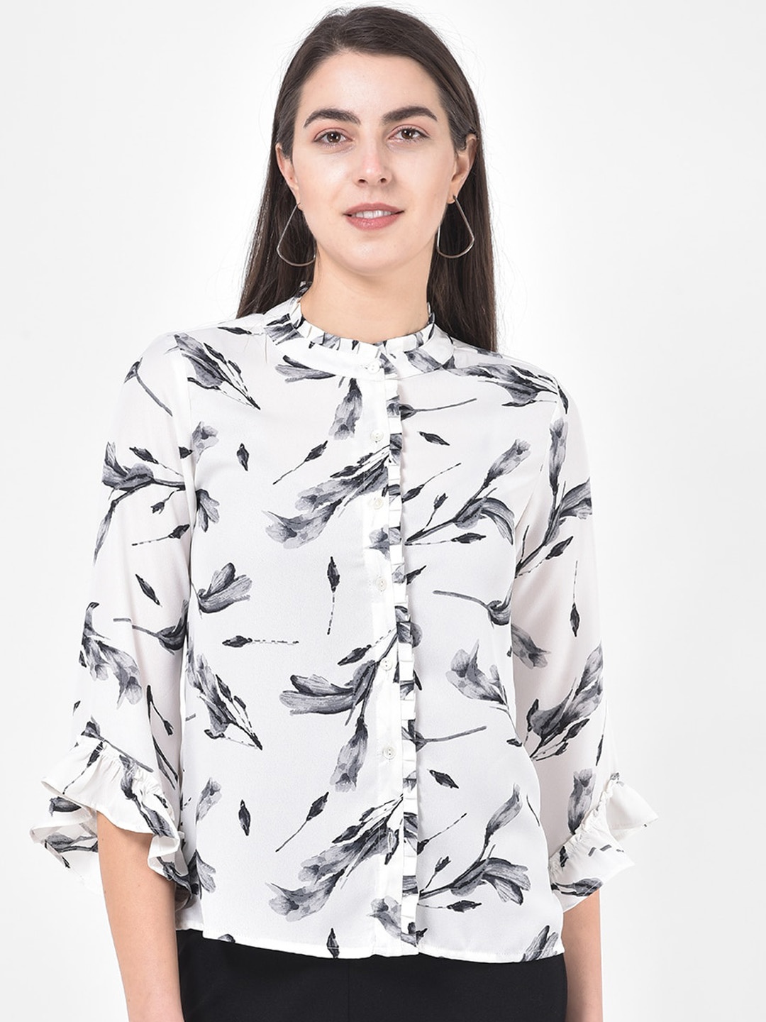 

Latin Quarters Women Off-White Printed Shirt Style Top