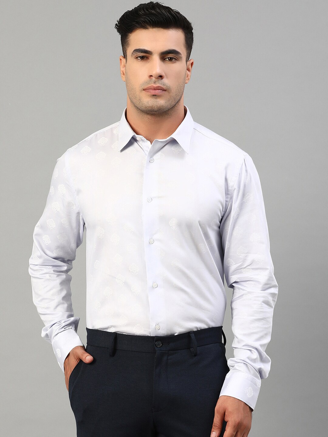 

HARSAM Men Blue Slim Fit Self Design Formal Shirt