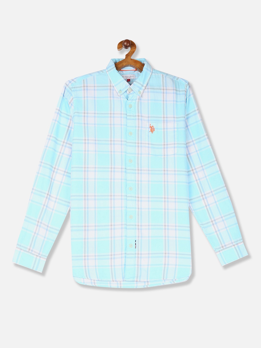 

U.S. Polo Assn. Kids Boys Blue & White Regular Fit Checked Casual Shirt