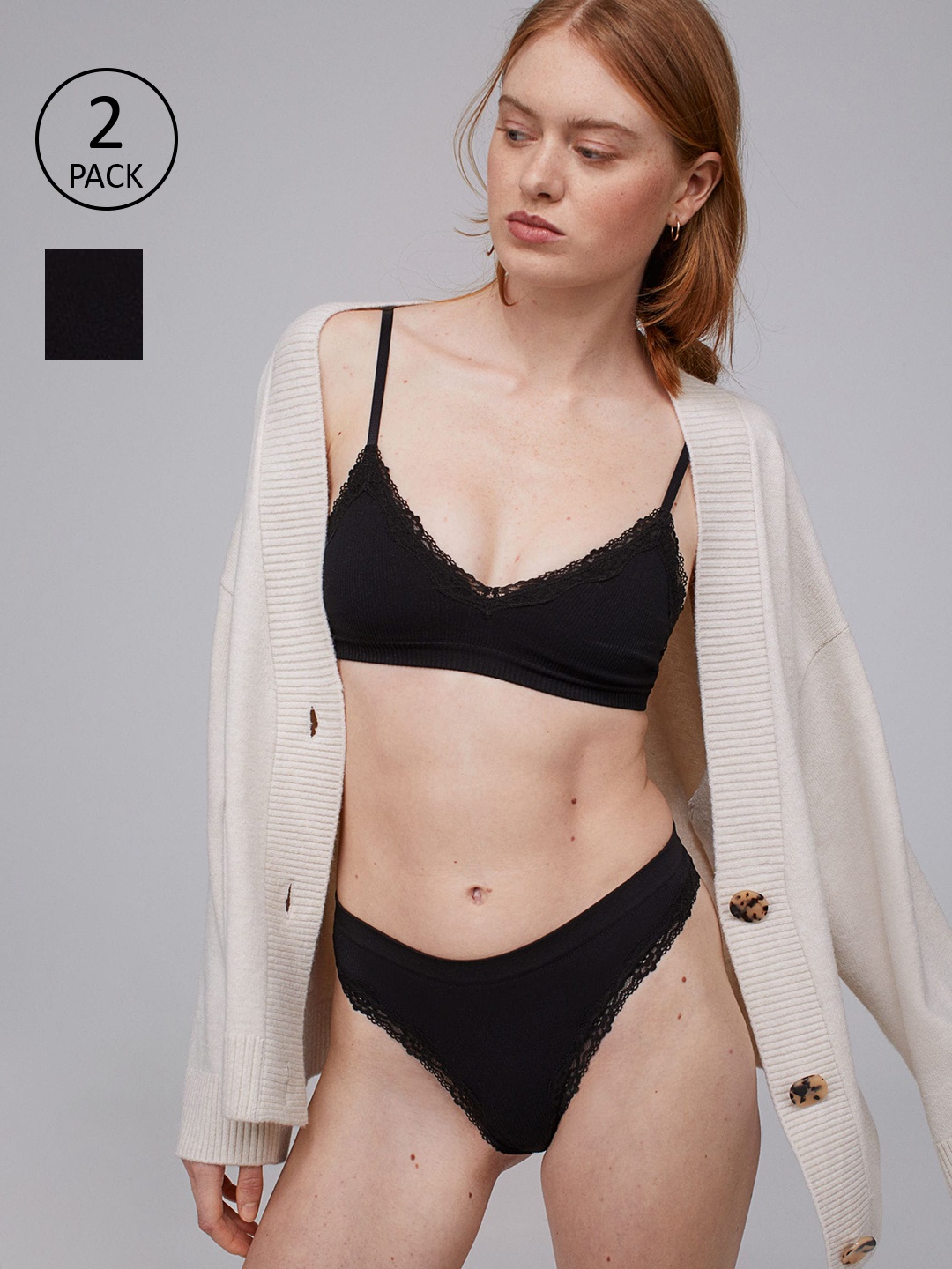

H&M Women Black Solid 2 Pack Brazilian Briefs 0946831001