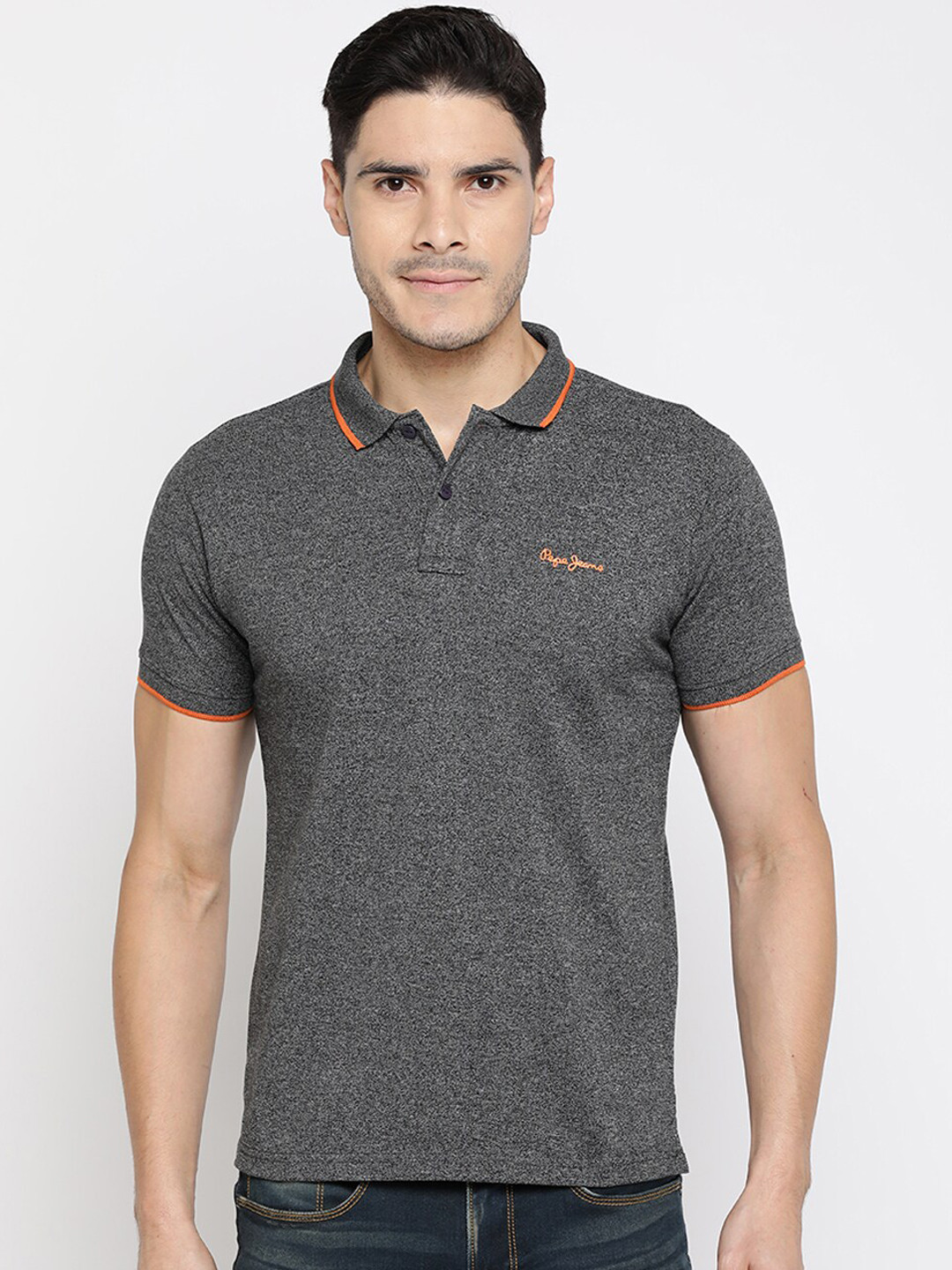 

Pepe Jeans Men Grey Solid Polo Collar T-shirt