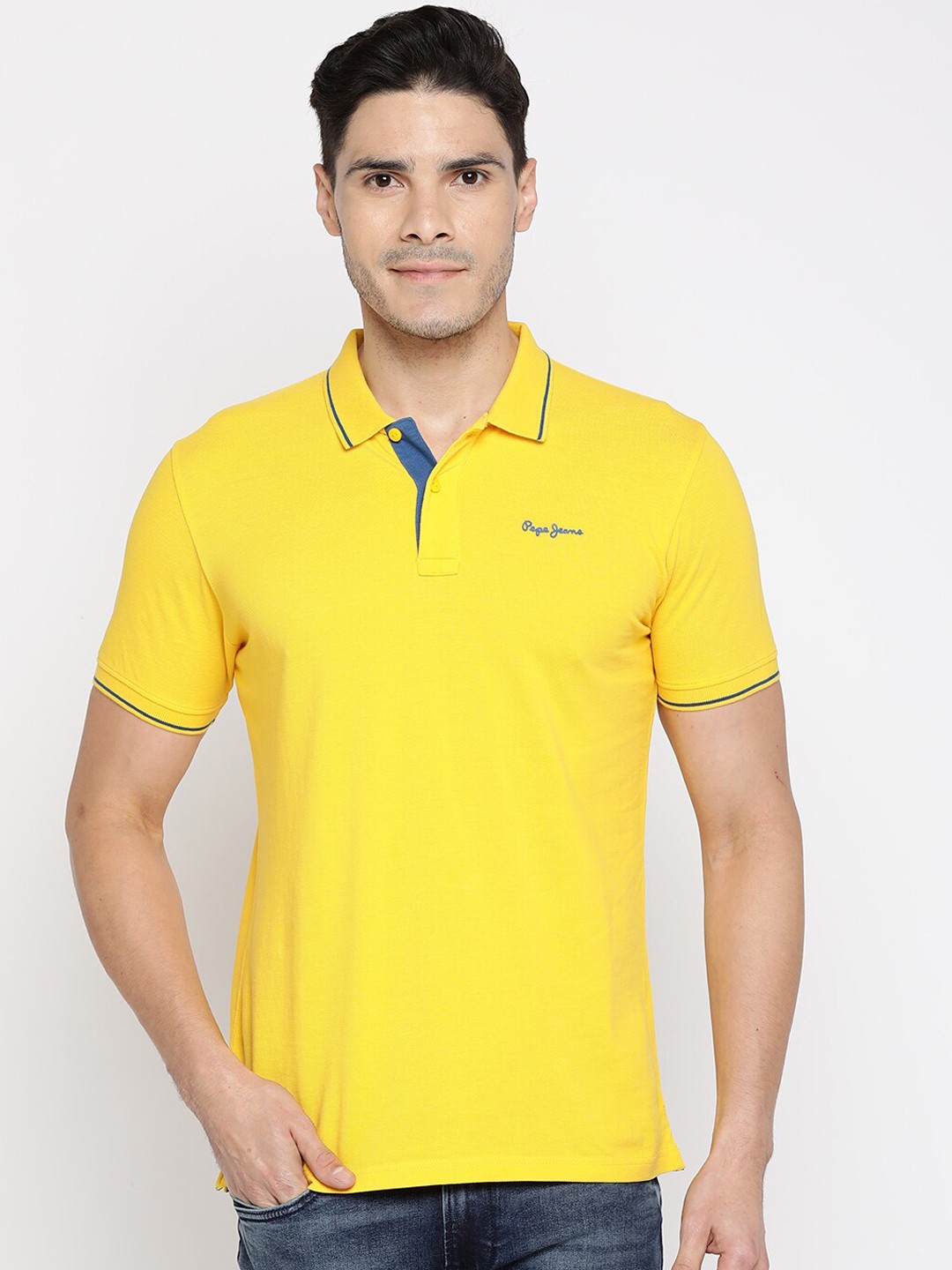 

Pepe Jeans Men Yellow Solid Polo Collar T-shirt