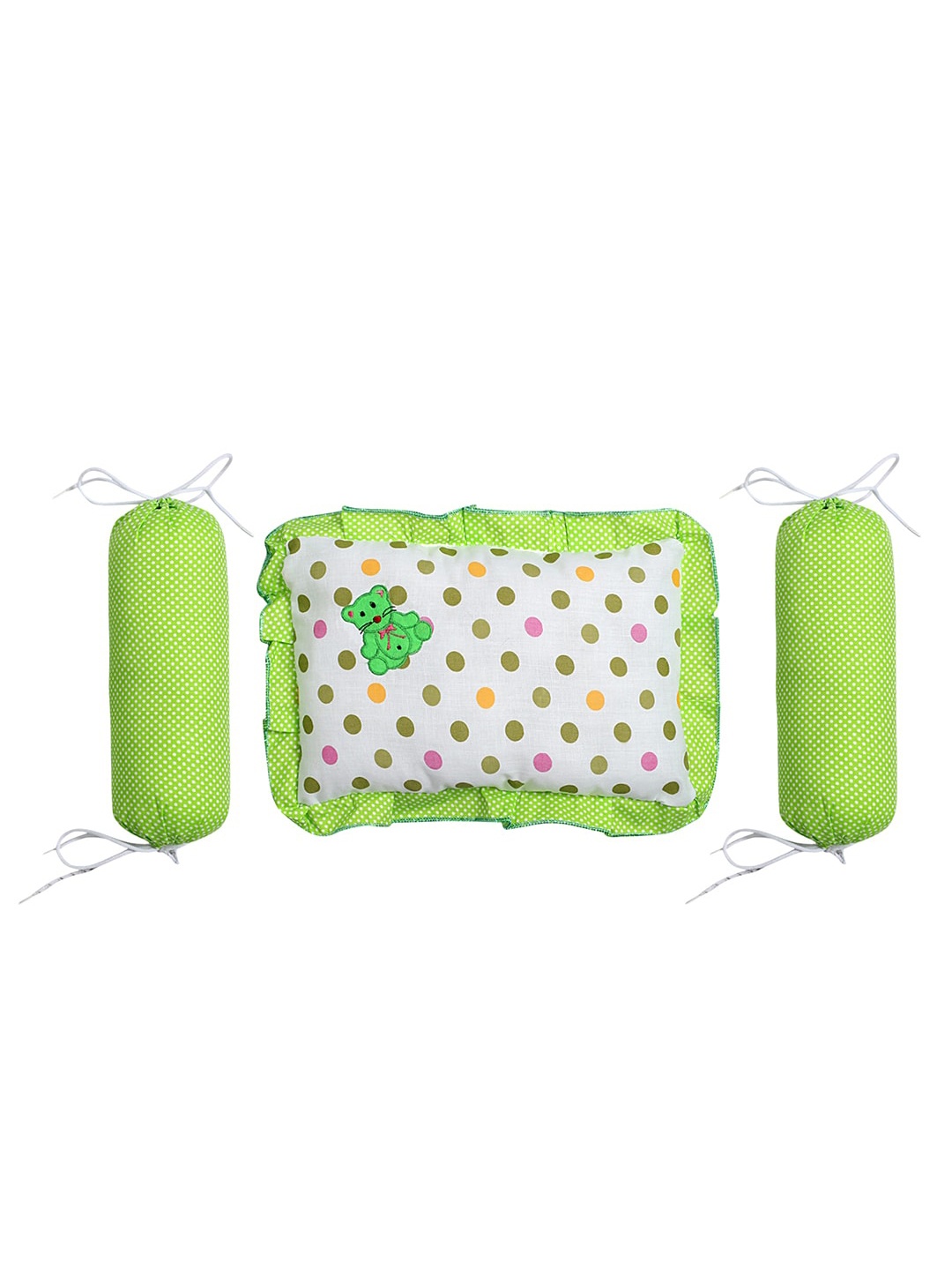 

Superminis Infant Kids Set Of 3 Green & White Printed Pillows