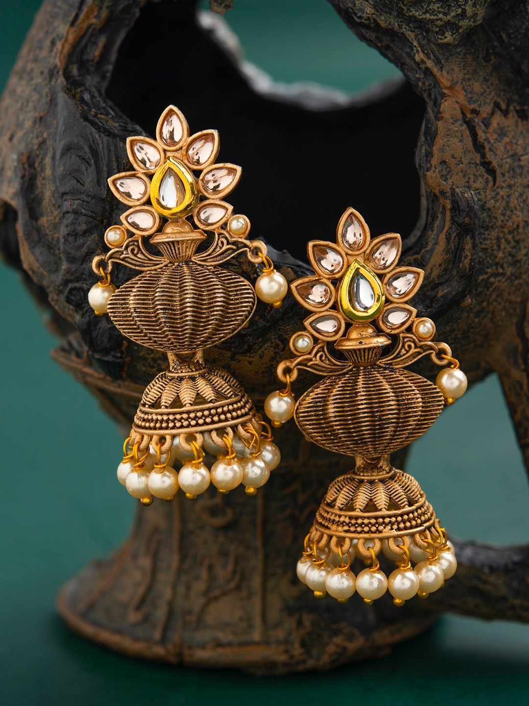 

E2O Gold-Toned Dome Shaped Gold-Plated Jhumkas