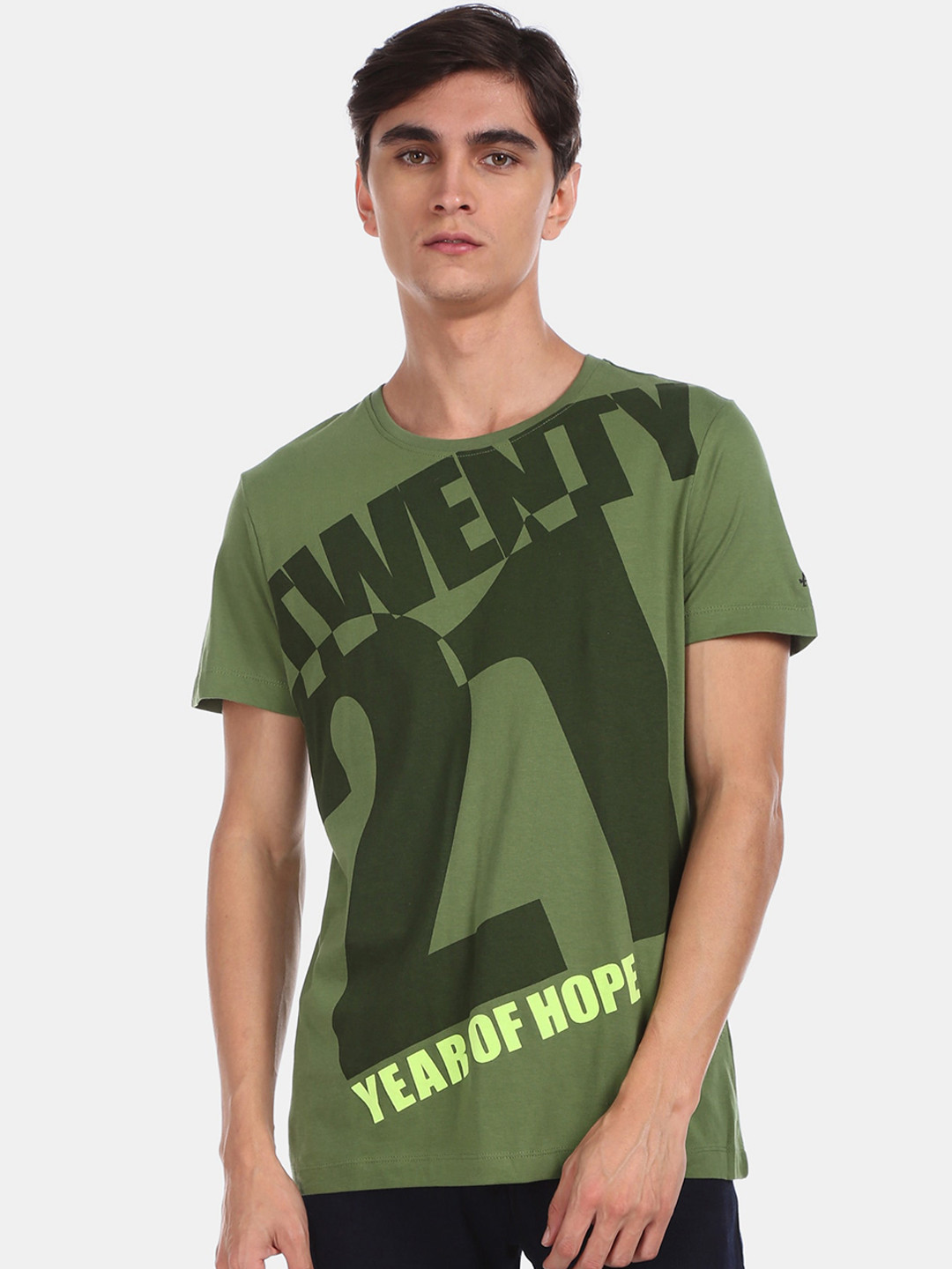 

Arrow New York Men Green Printed Round Neck T-shirt