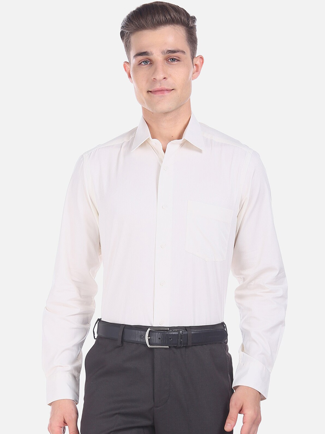 

Arrow Men White Regular Fit Self Design Cotton Formal Shirt