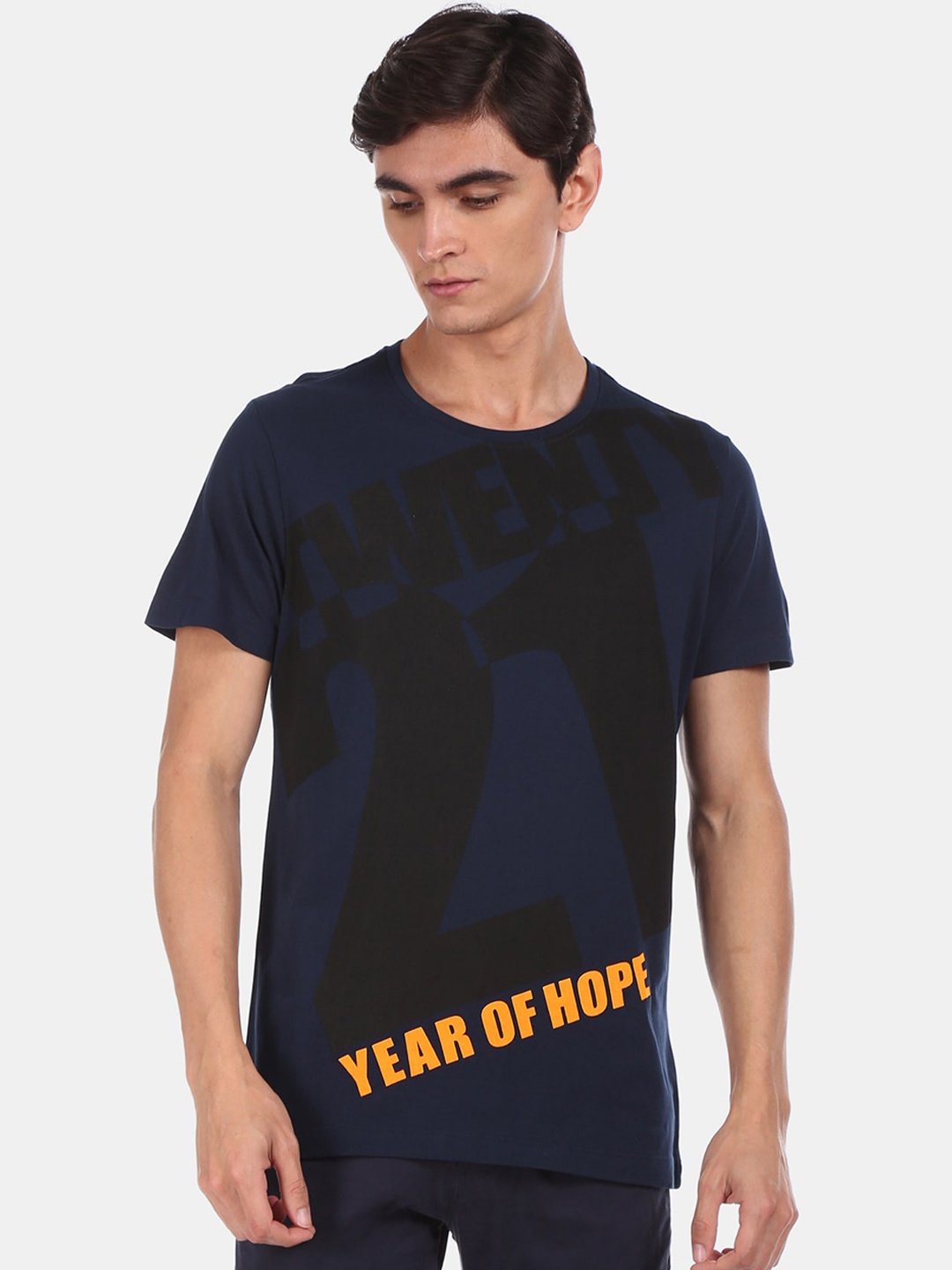 

Arrow New York Men Blue Printed Round Neck T-shirt