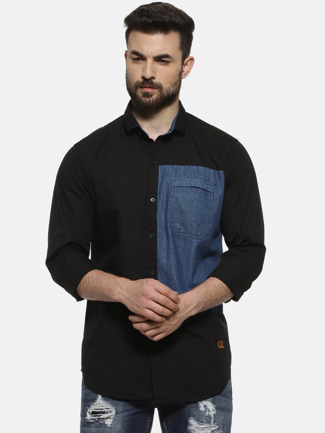 

Campus Sutra Men Black & Blue Colorblocked Casual Shirt