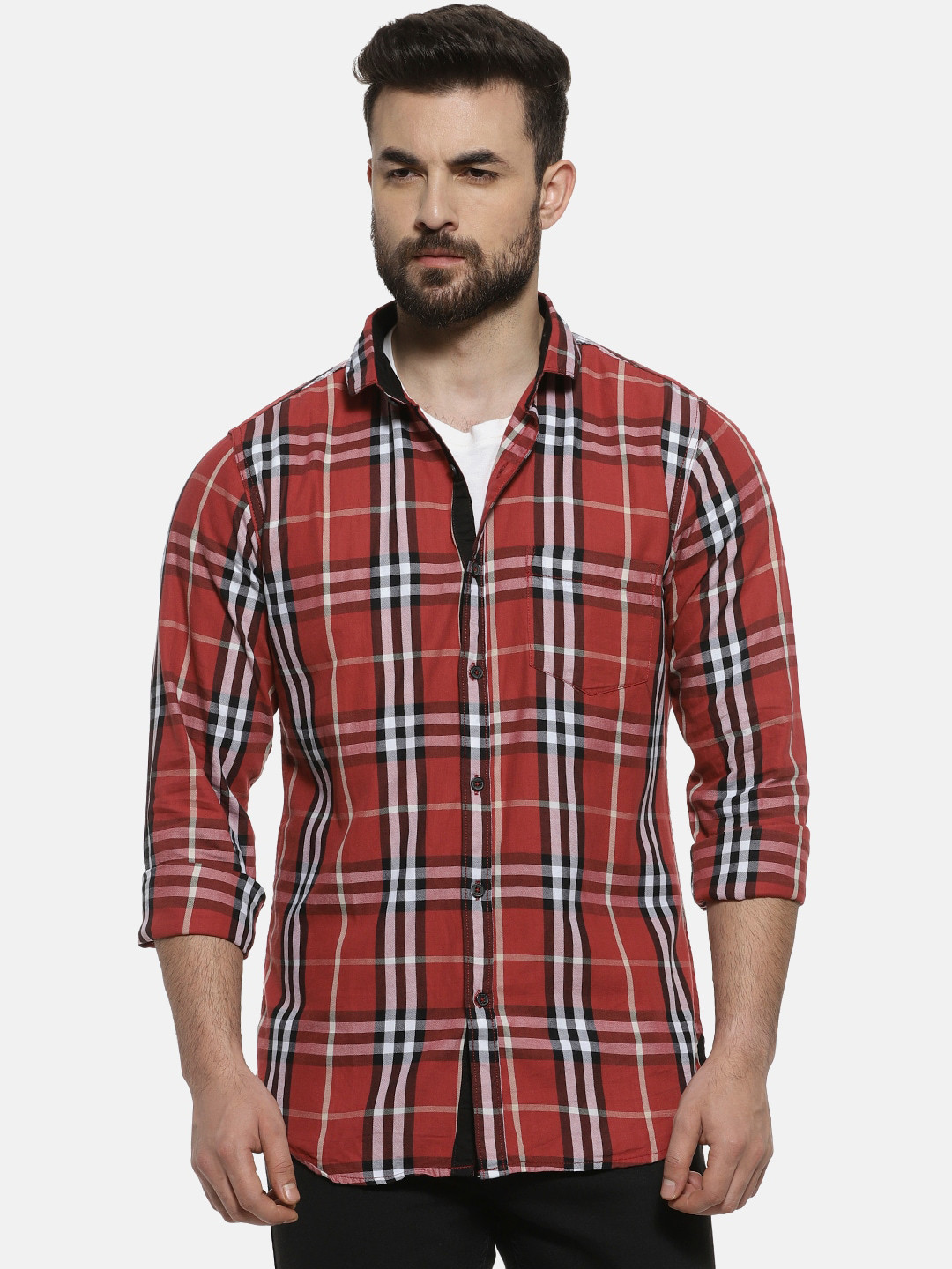 

Campus Sutra Men Red Regular Fit Checked Casual Shirt