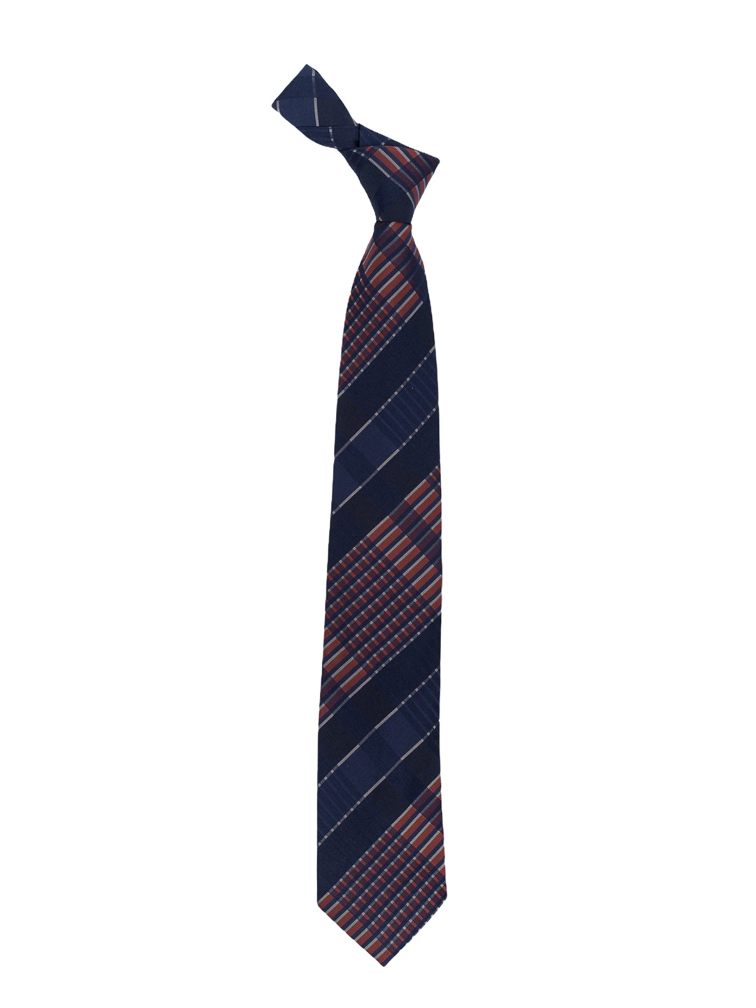

The Tie Hub Navy Blue & Brown Checked Broad Tie