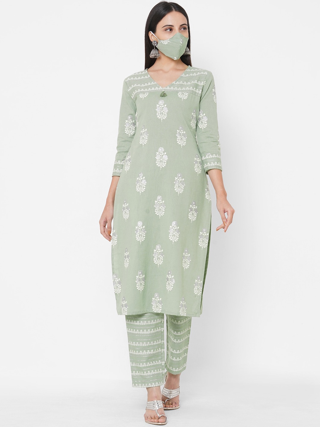 

FASHOR Women Green Printed Kurta with Palazzos