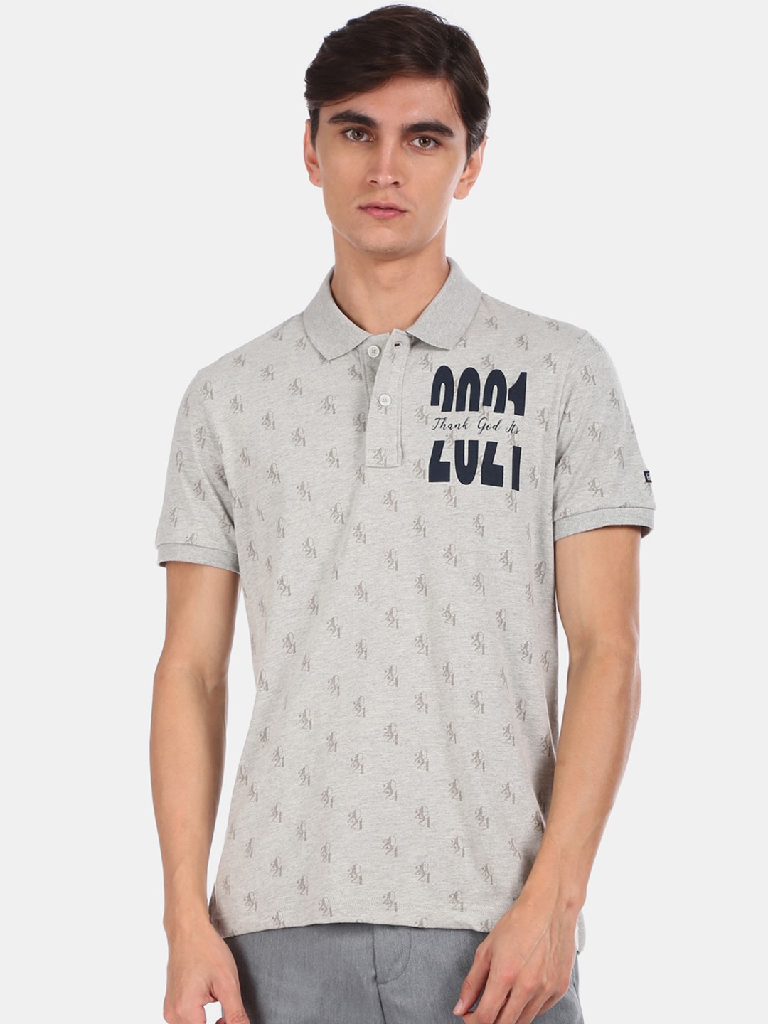 

Arrow Sport Men Grey Printed Polo Collar T-shirt