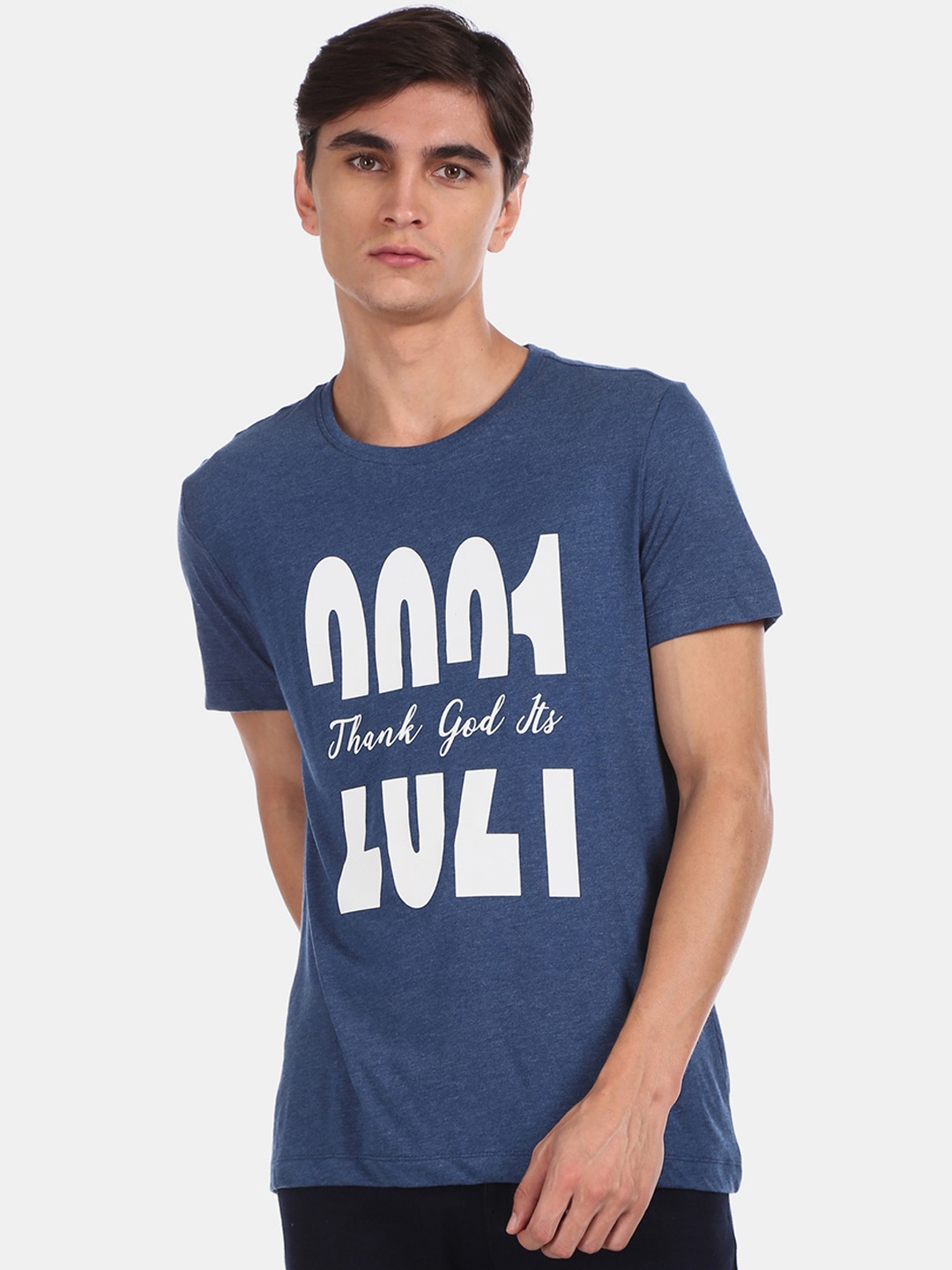 

Arrow New York Men Navy Blue Printed Round Neck T-shirt