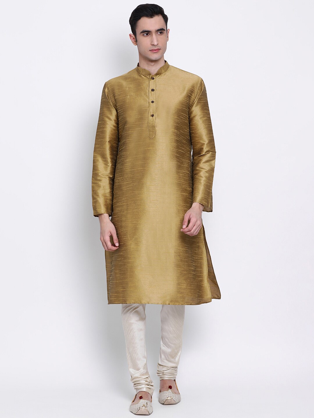 Sanwara Men Bronze-Toned & Off-White Solid Kurta with Churidar