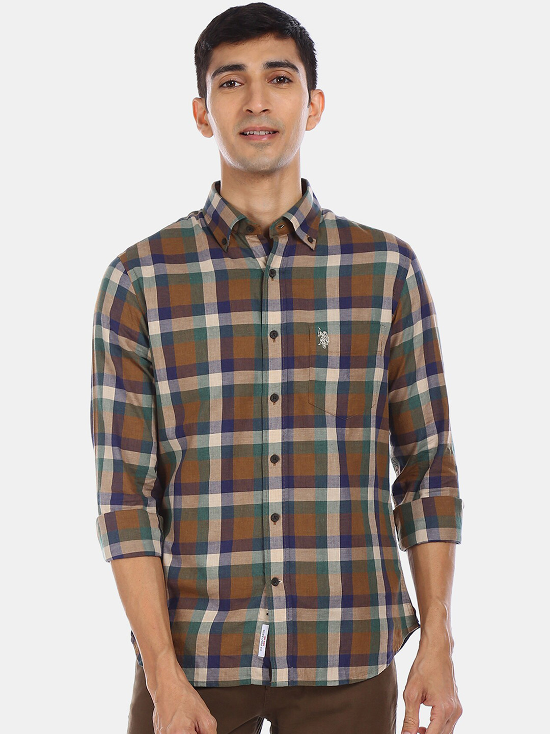 

U.S. Polo Assn. Men Brown Regular Fit Checked Casual Shirt