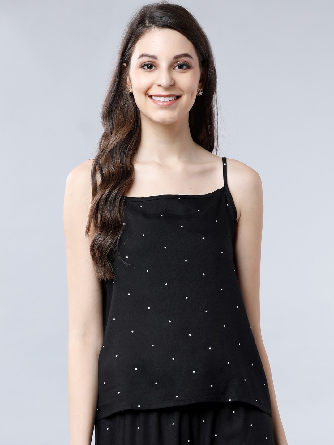 

Tokyo Talkies Women Black Polka Dots Printed Night Suits