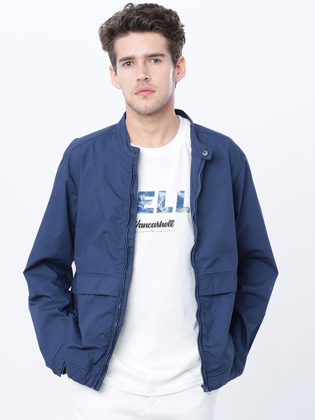 HIGHLANDER Men Blue Solid Bomber