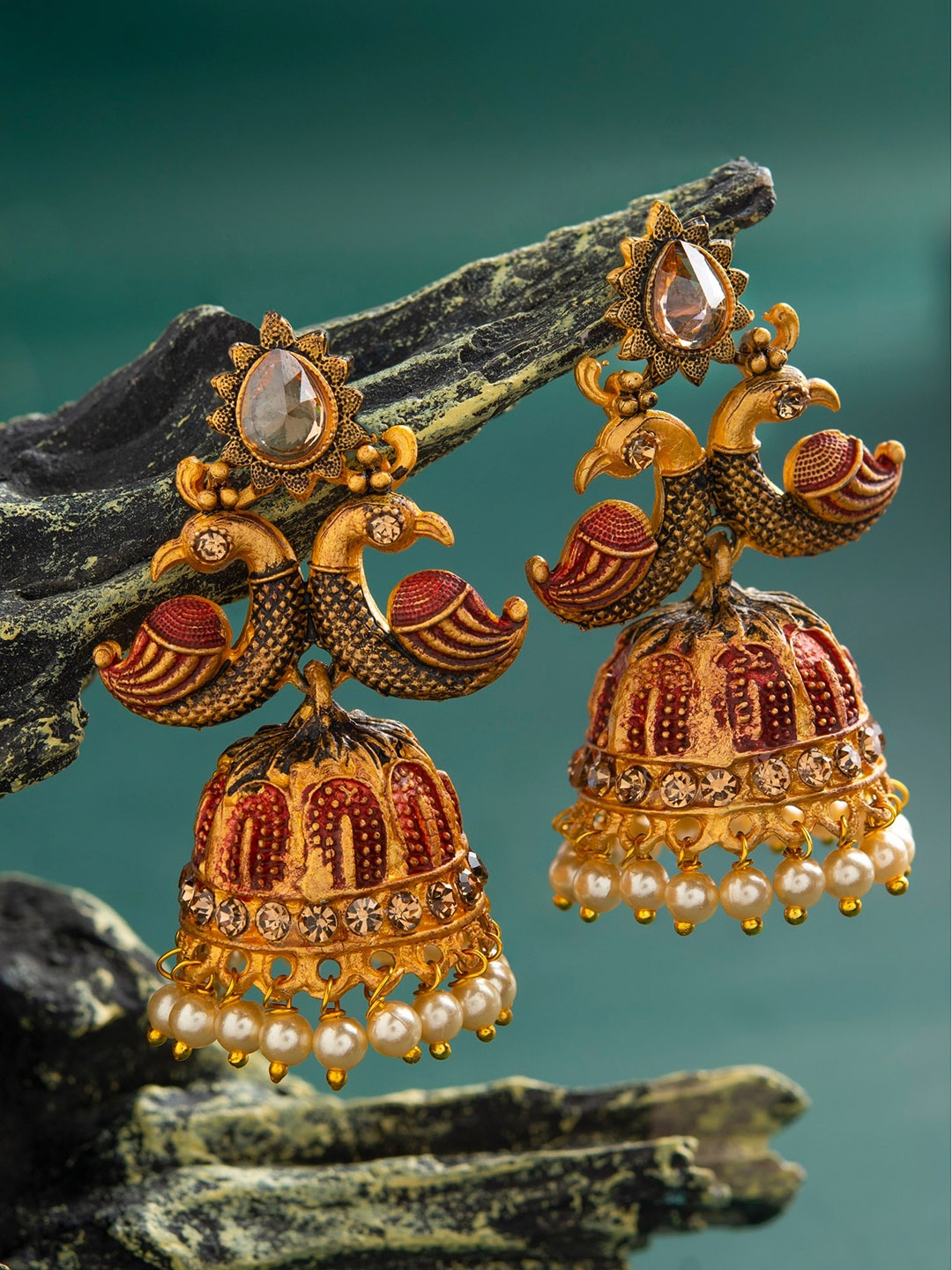 

E2O Red Gold-Plated Handcrafted Dome Shaped Jhumkas