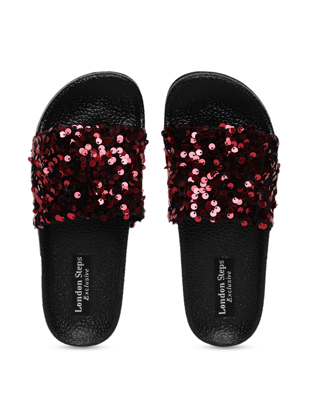 

LONDON STEPS Women Maroon & Black Embellished Sliders
