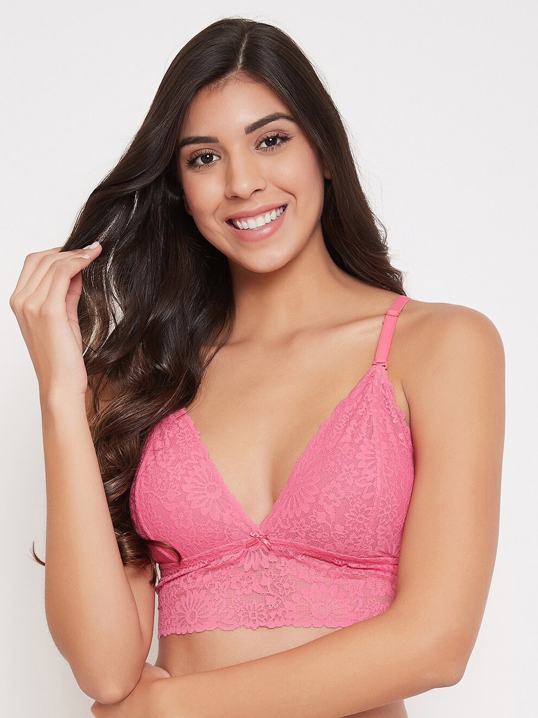 

Clovia Pink Self Design Non-Wired Non Padded Bralette Bra