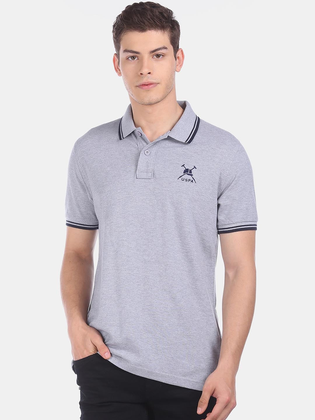 

U.S. Polo Assn. Grey Solid Polo Collar Tshirt