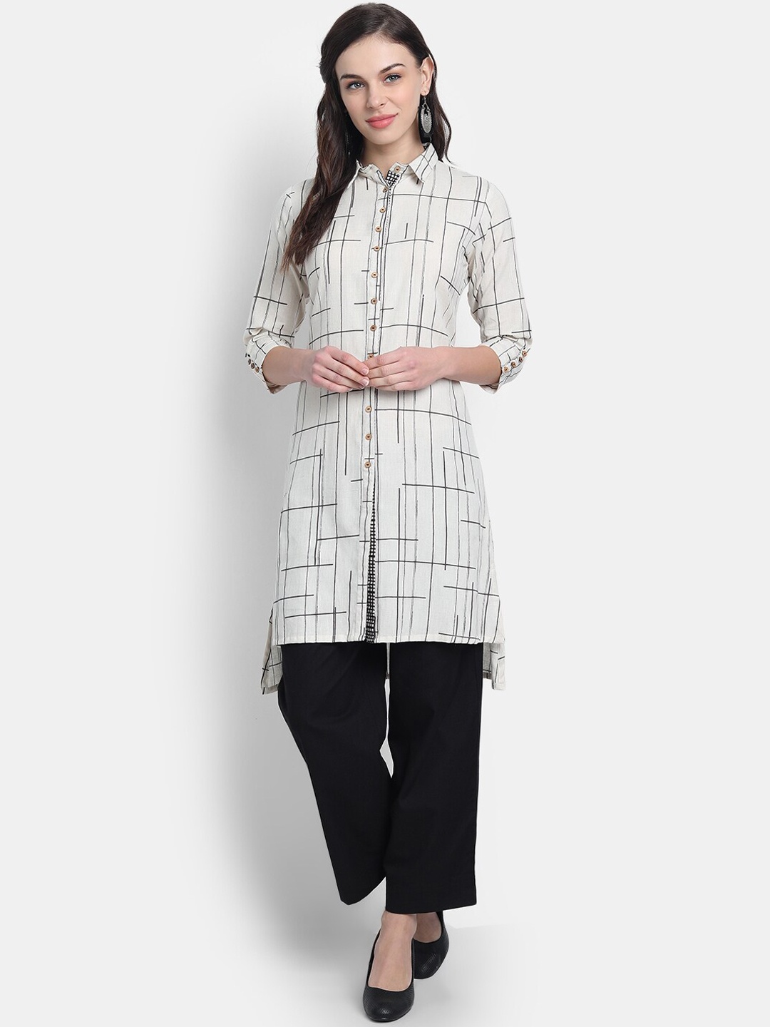 

fabGLOBAL Women White Printed Straight Kurta