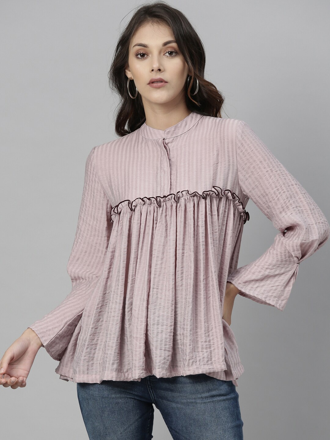 

RAREISM Women Pink Striped Empire Top