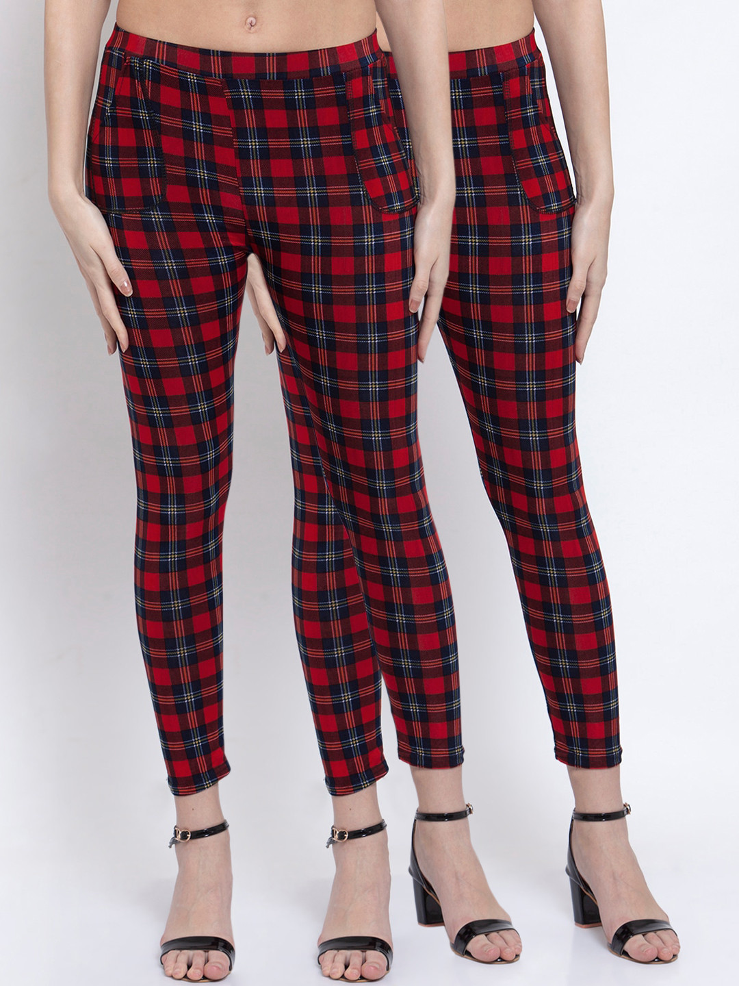 

KLOTTHE Women Pack of 2 Red Checked Jeggings