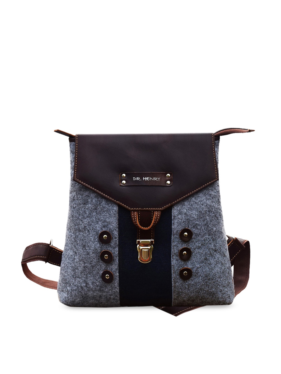 

DR. HENRY Unisex Brown & Grey Colourblocked Messenger Bag