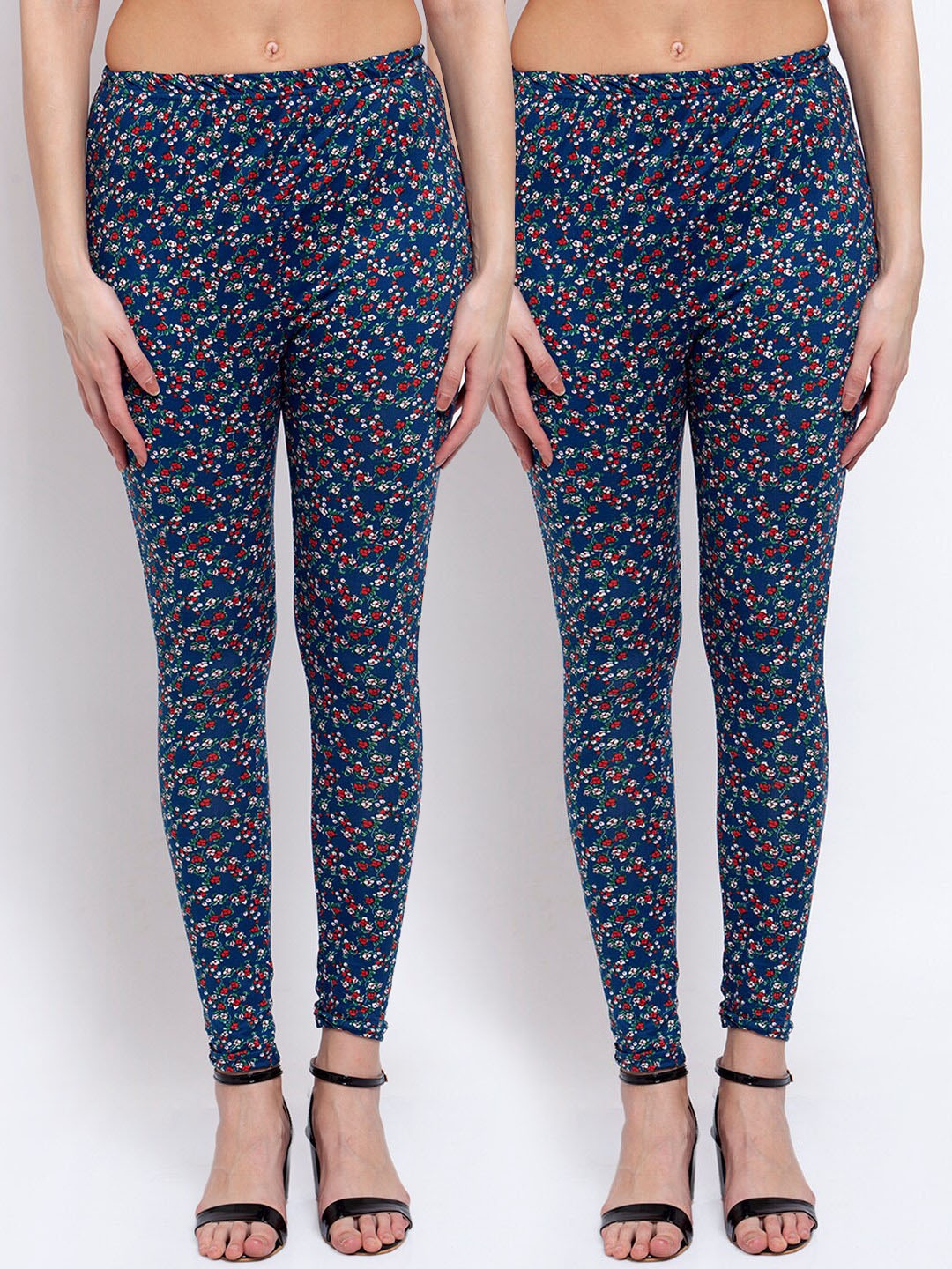 

KLOTTHE Women Pack Of 2 Navy Blue & White Printed Ankle-Length Leggings