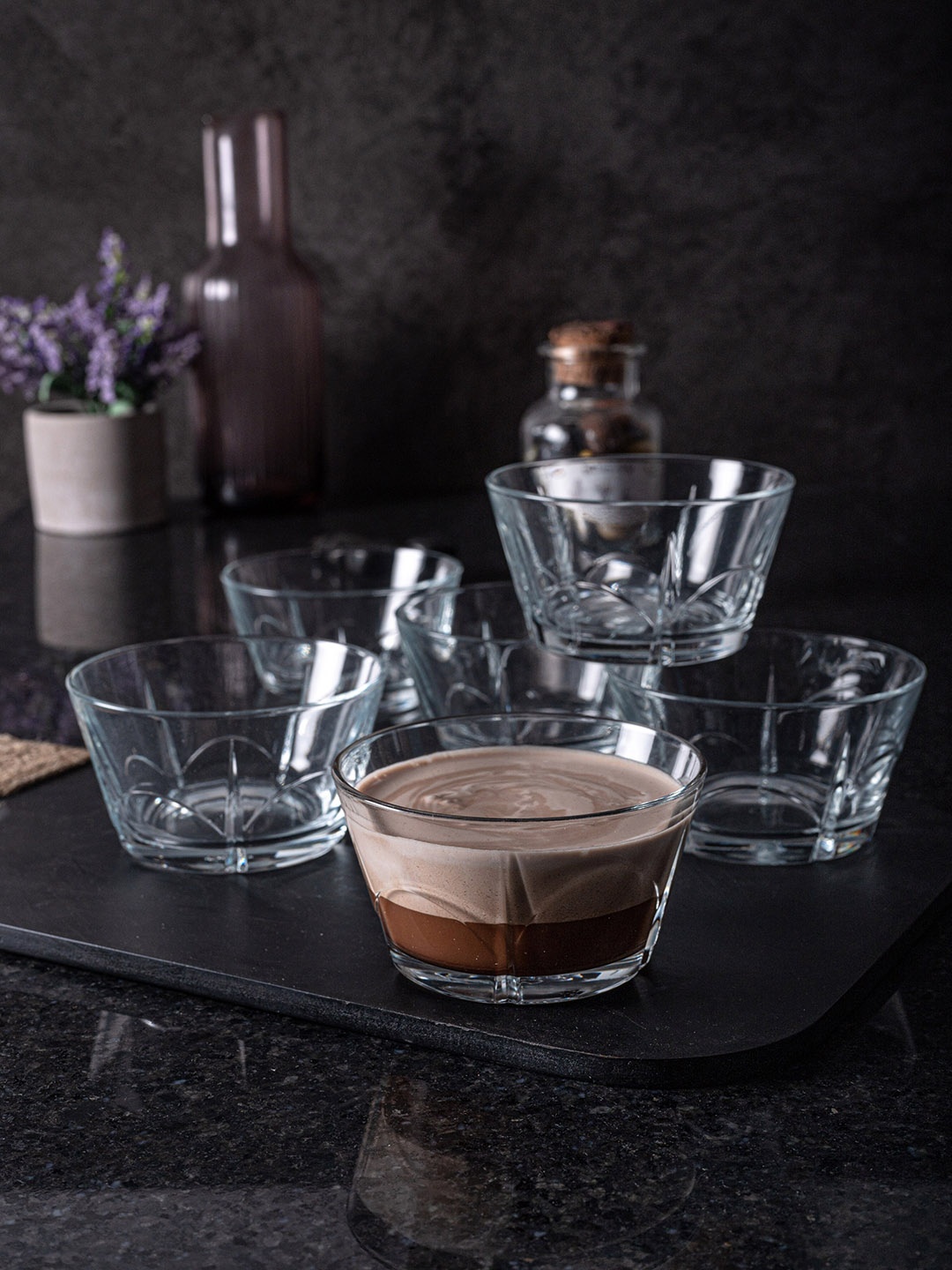 GOODHOMES Set of 6 Transparent Textured Glass Serving Bowls
