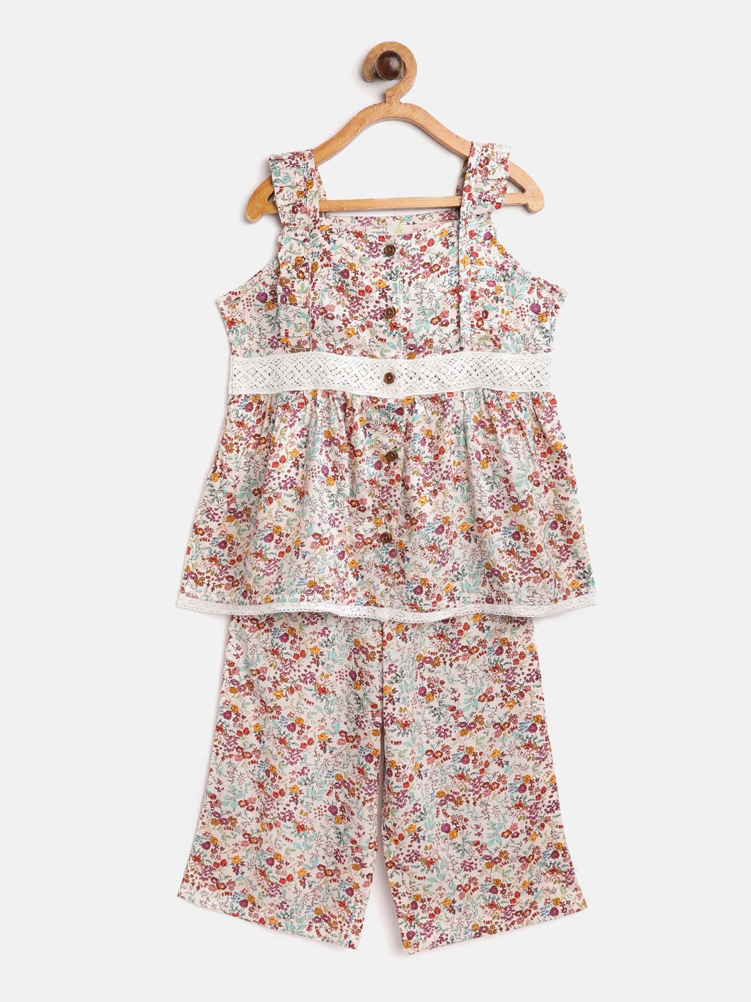 

Cherry Crumble Girls Pink & Maroon Floral-Printed Night Suit