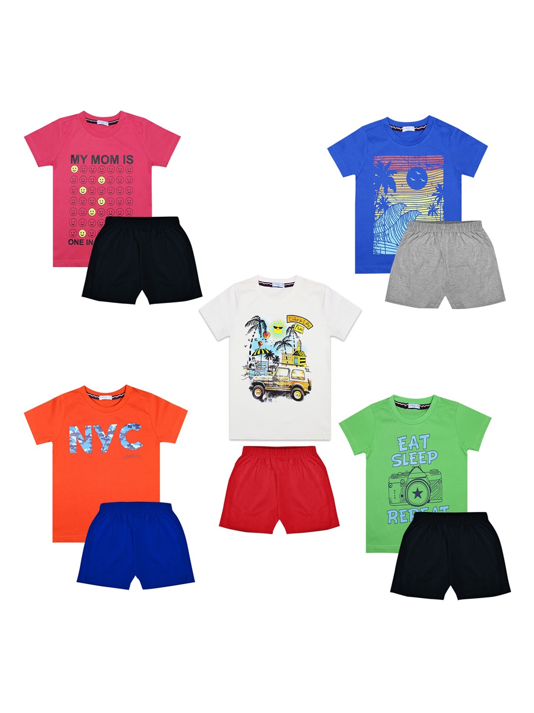 

Luke & Lilly Boys Pack of 5 Printed T-shirt with Shorts, Multi
