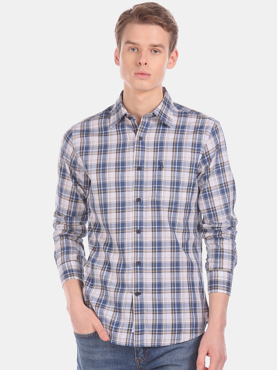 

U.S. Polo Assn. Men Blue Regular Fit Checked Casual Shirt