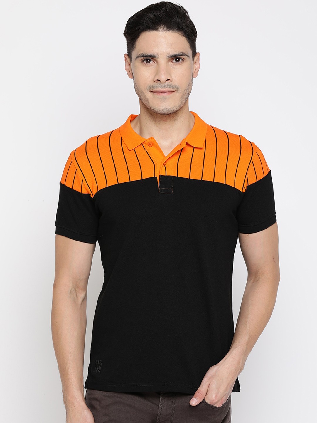 

Pepe Jeans Men Orange Colourblocked Polo Collar T-shirt