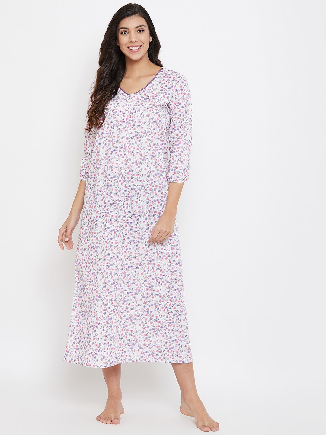 

Clovia White Printed Cotton Maternity Nightdress NS1333A083XL