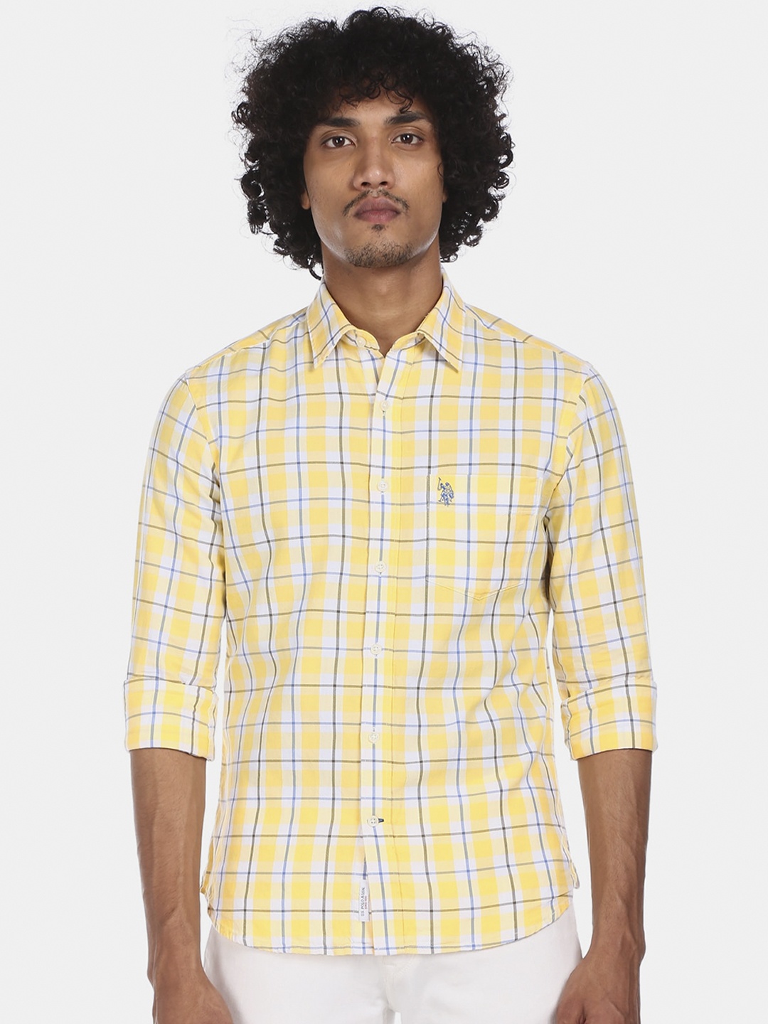 

U.S. Polo Assn. Men Yellow & White Regular Fit Checked Casual Shirt
