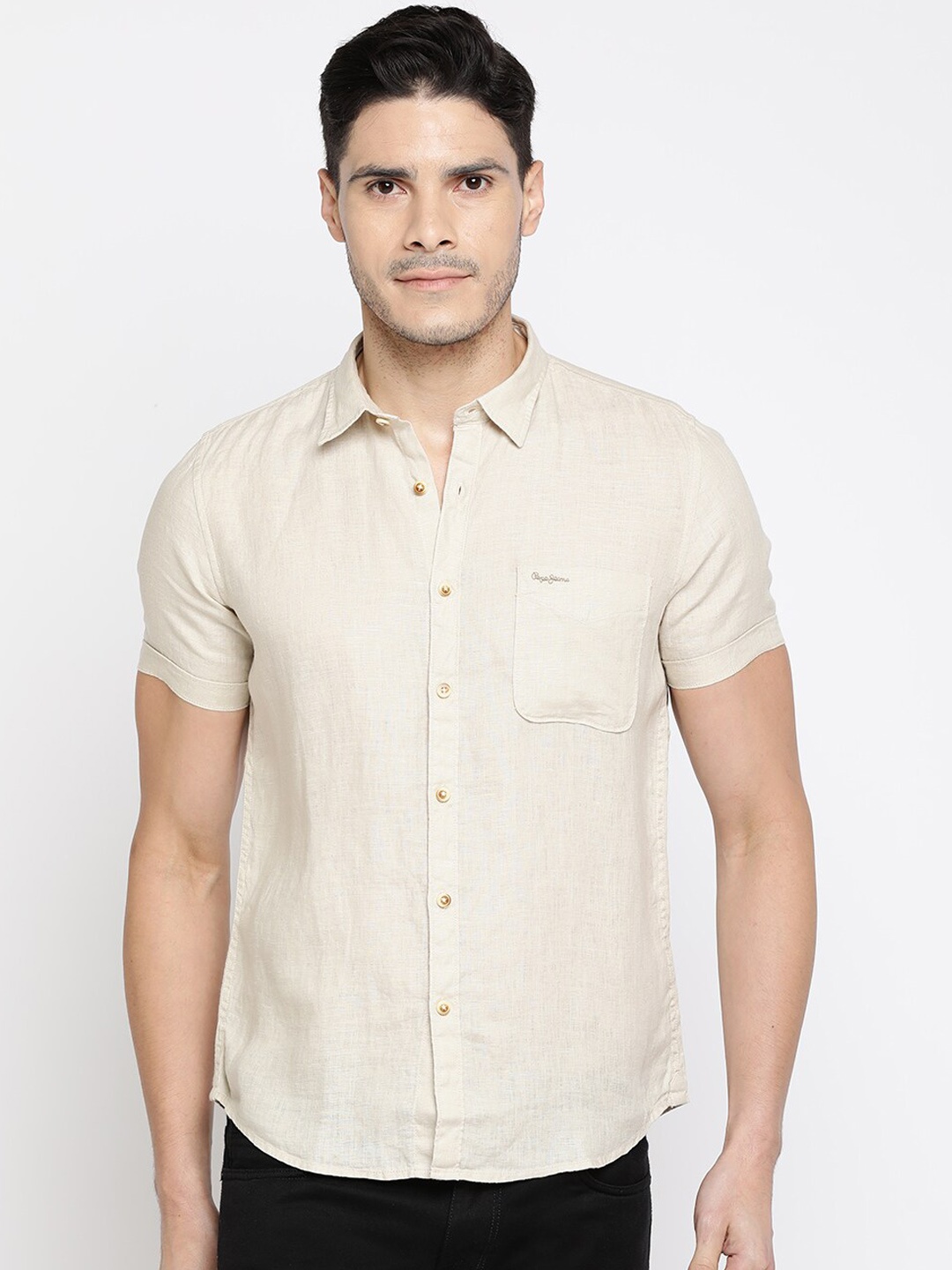 

Pepe Jeans Men Beige Regular Fit Solid Casual Shirt