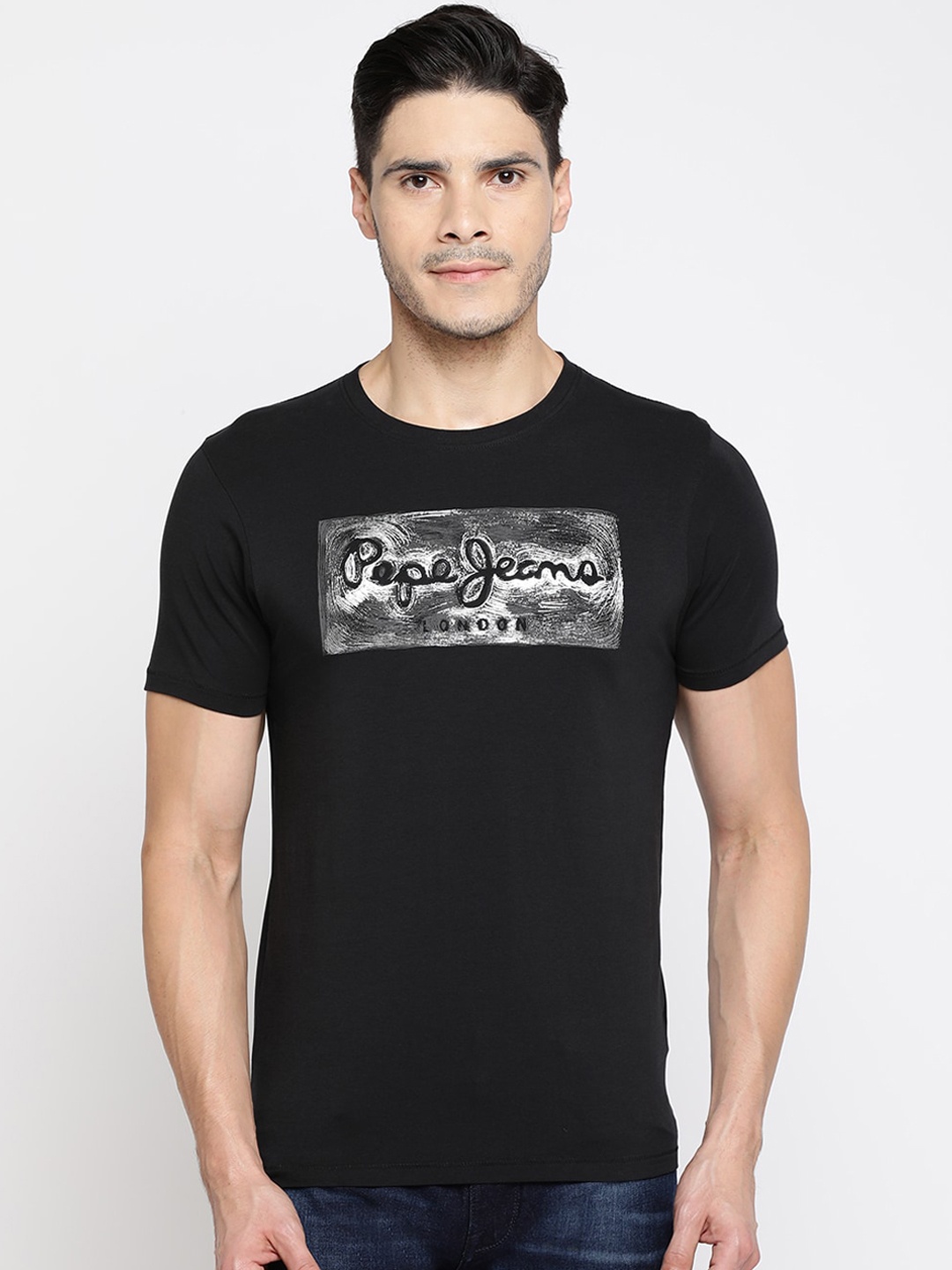 

Pepe Jeans Men Black Printed Round Neck T-shirt