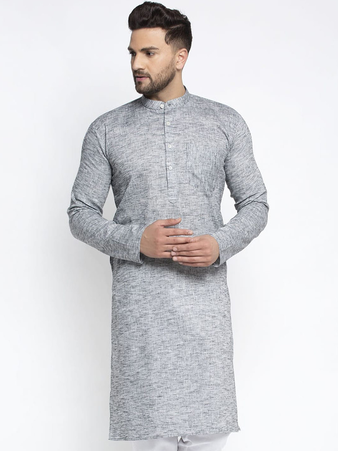 

Jompers Men Grey Solid Thread Work Kurta