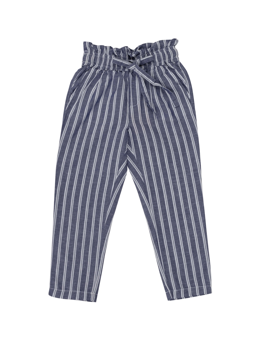 

UNDER FOURTEEN ONLY Girls Navy Blue & White Regular Fit Striped Peg Trousers