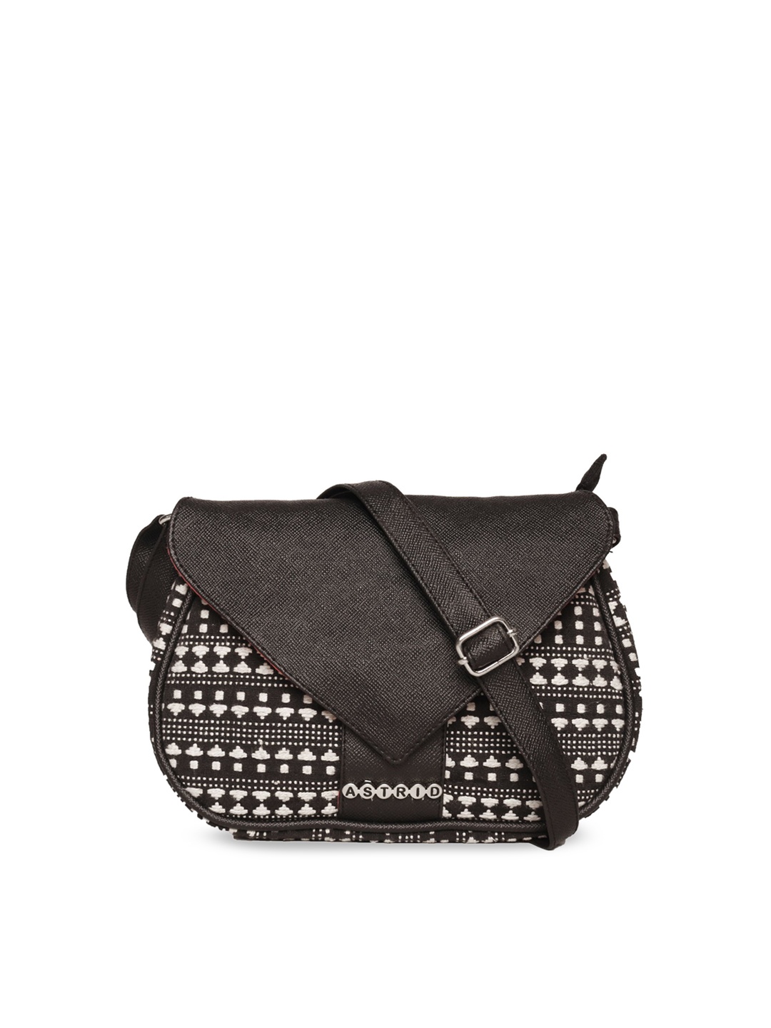 

ASTRID Black & Off-White Self Design Sling Bag