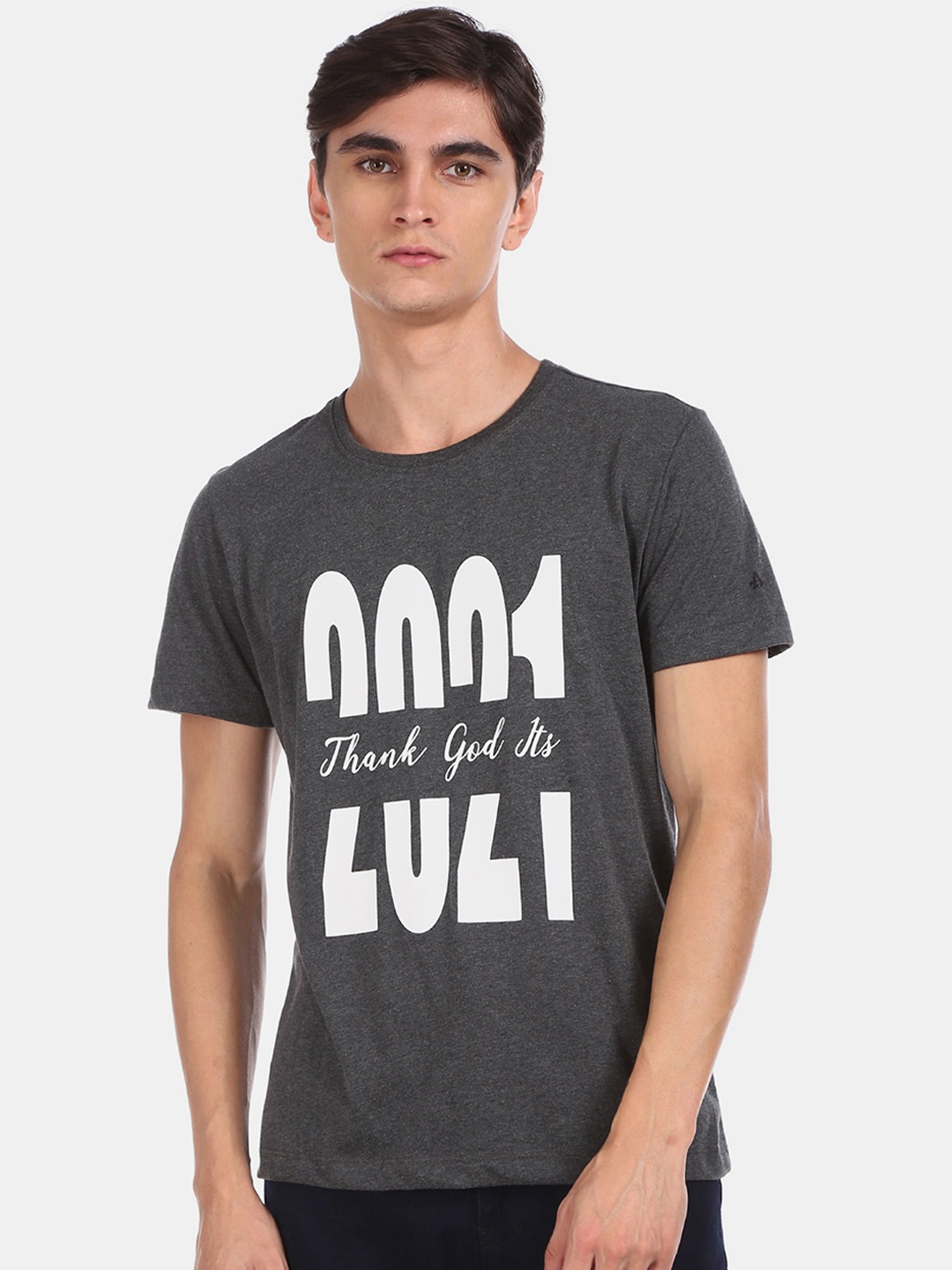 

Arrow New York Men Grey Printed Round Neck T-shirt