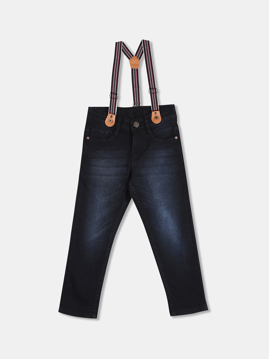 

Cherokee Boys Navy Blue Regular Fit Mid-Rise Clean Look Jeans with Suspenders