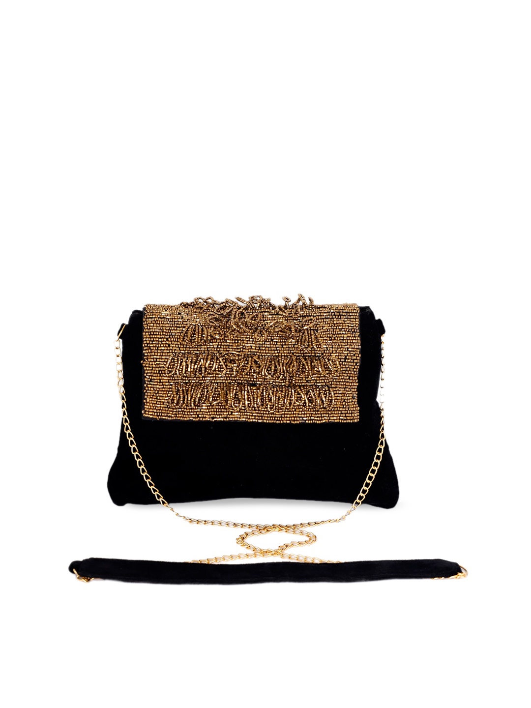 

REZZY Gold-Toned & Black Embellished Purse Clutch