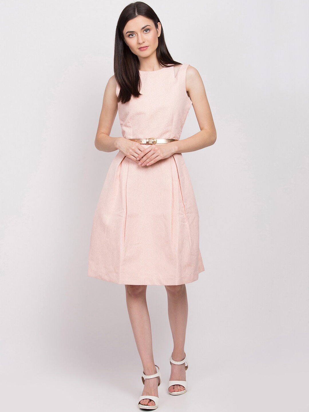 

ZOELLA Women Pastel Pink Sheen Fit and Flare Dress