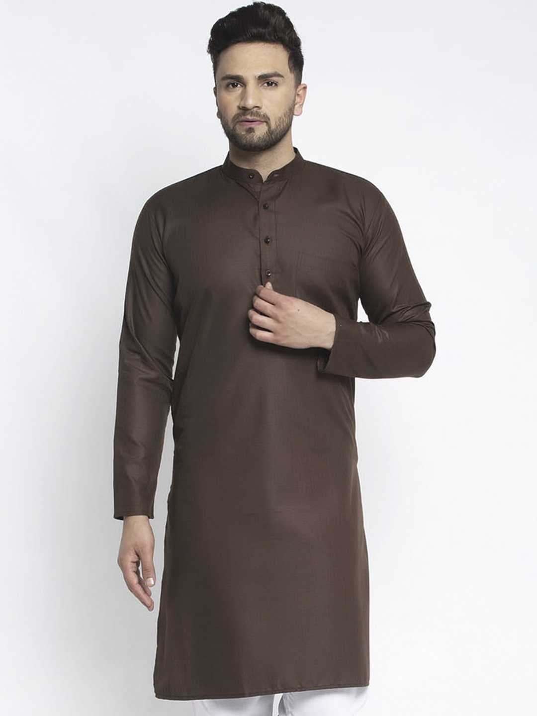 

Jompers Coffee Men Brown Solid Straight Kurta, Coffee brown