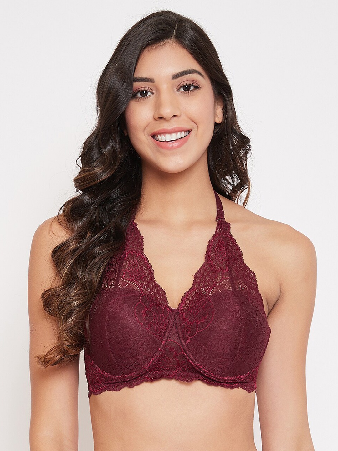 

Clovia Maroon Self Design Underwired Lightly Padded Bralette Bra