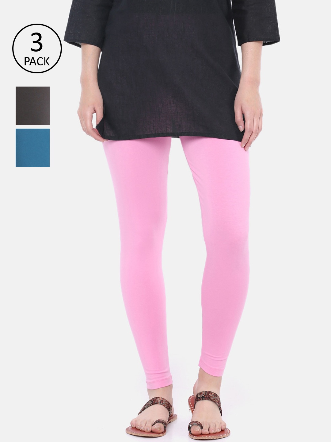 

Dollar Missy Women Pack Of 3 Solid Ankle-Length Leggings, Blue