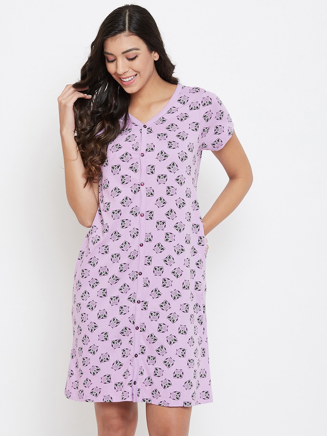 

Clovia Purple Printed Nightdress